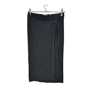 Vince Wrap Skirt Tortoise Buckle Elastic Waist Black Size Large